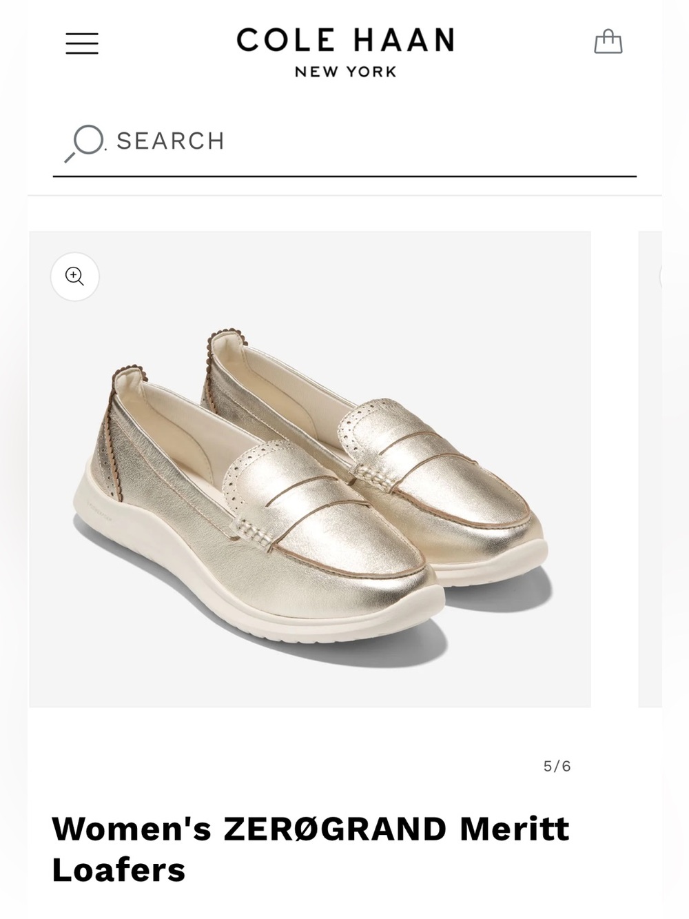 Cole Haan Zerogrand Meritt Leather Loafers in a metallic Soft Gold